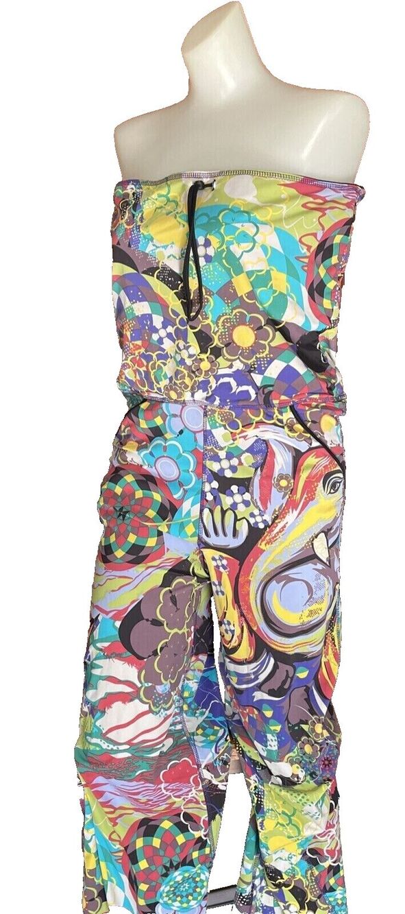 NYC Designer LG Graphic Stretch Jumpsuit Wearable Art Modern Animated Closet